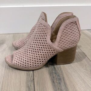 Blush colored peep toe ankle boots